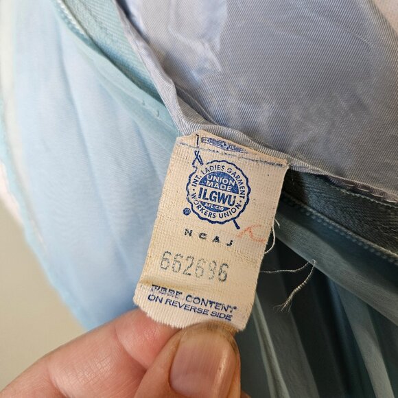 Vintage 70s Carroll's Blue Chiffon Pleated Babydoll Tent Trapeeze Mini Dress S - Picture 10 of 11